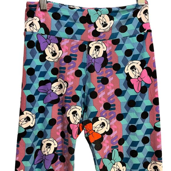 Lularoe Disney One Size Leggings Minnie Mouse Bow Teal Pink Womens - Picture 2 of 5